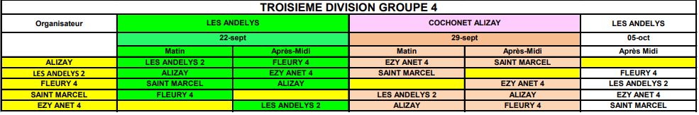 Calendrier CDC des équipes 2 3 et 4