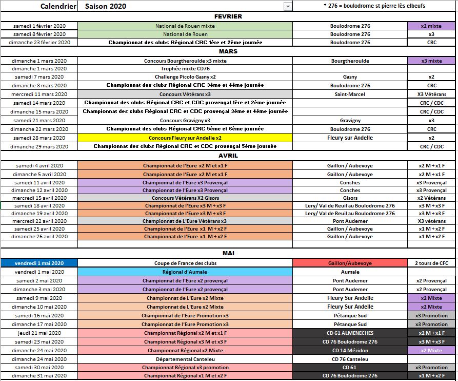 Première info calendrier 2020