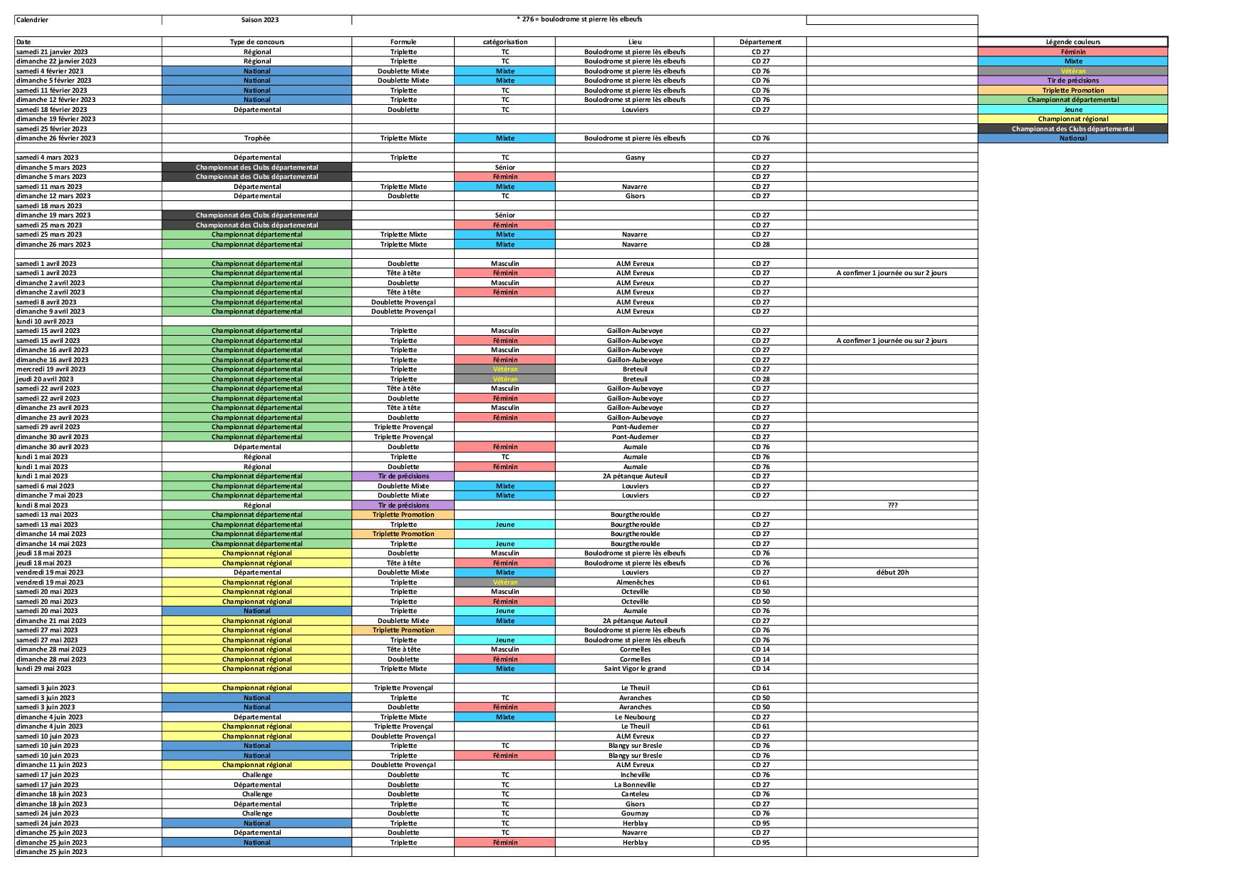 Date des concours, championnat de l'Eure et régionale 2023 Date des concours, championnat de l'Eure et régionale 2023