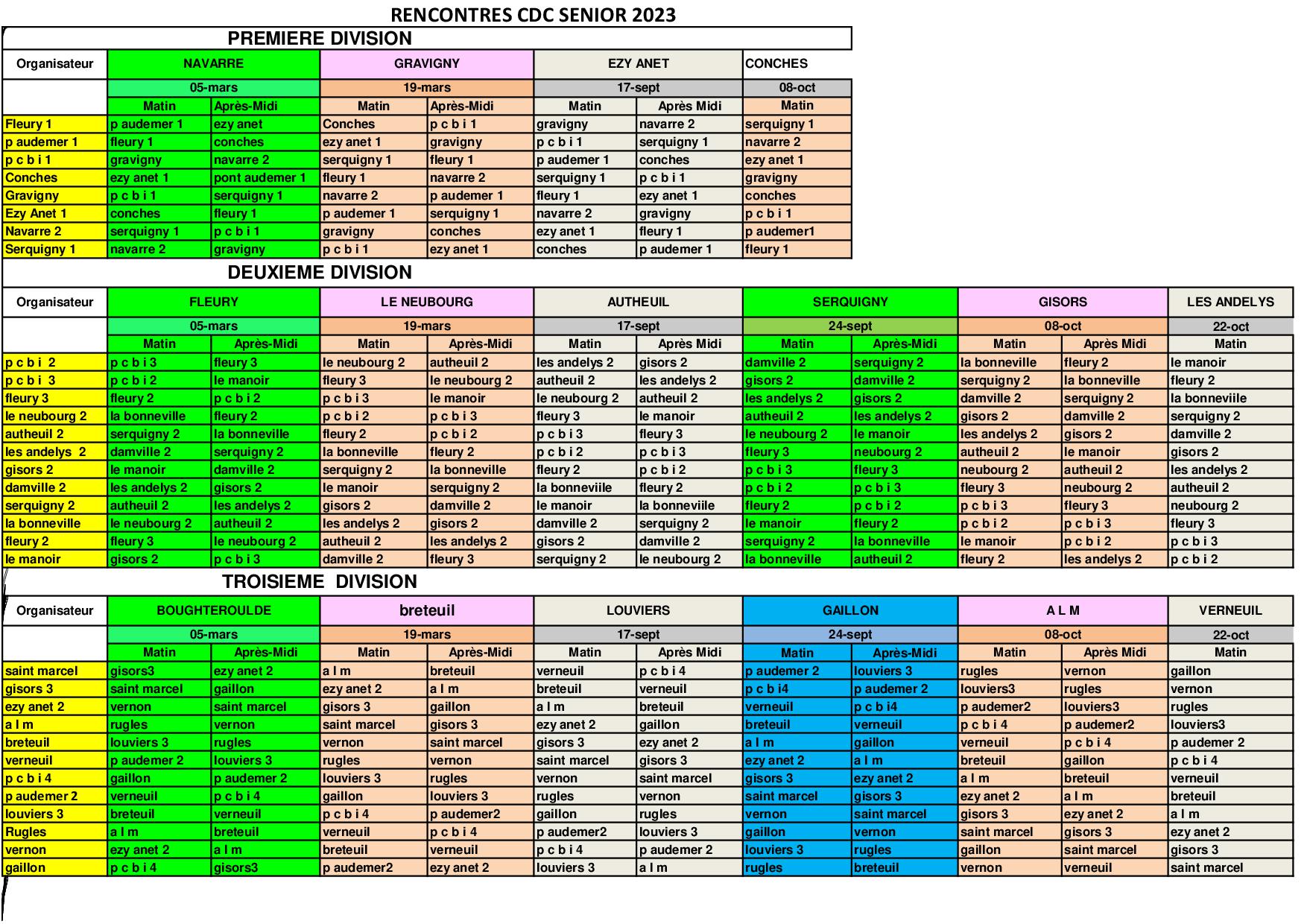 Calendier CDC sénior et féminin 2023 Calendier CDC sénior et féminin 2023