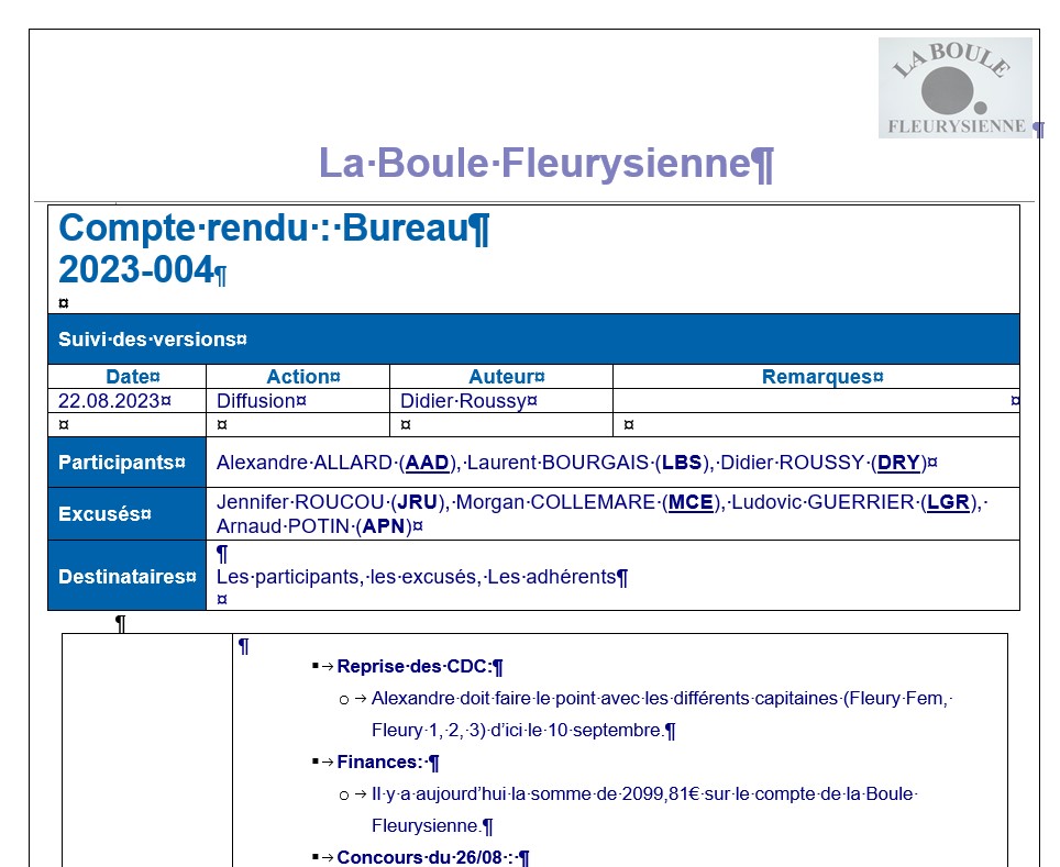 Réunion du bureau du 22 août 2023