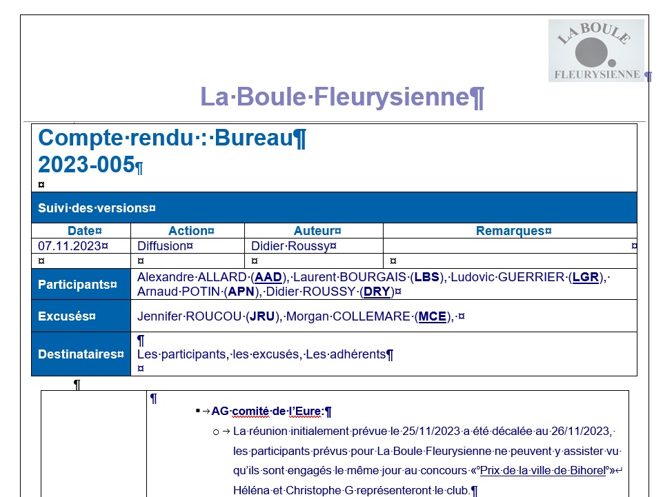 Réunion du bureau du 07 novembre 2023 Réunion du bureau du 07 novembre 2023