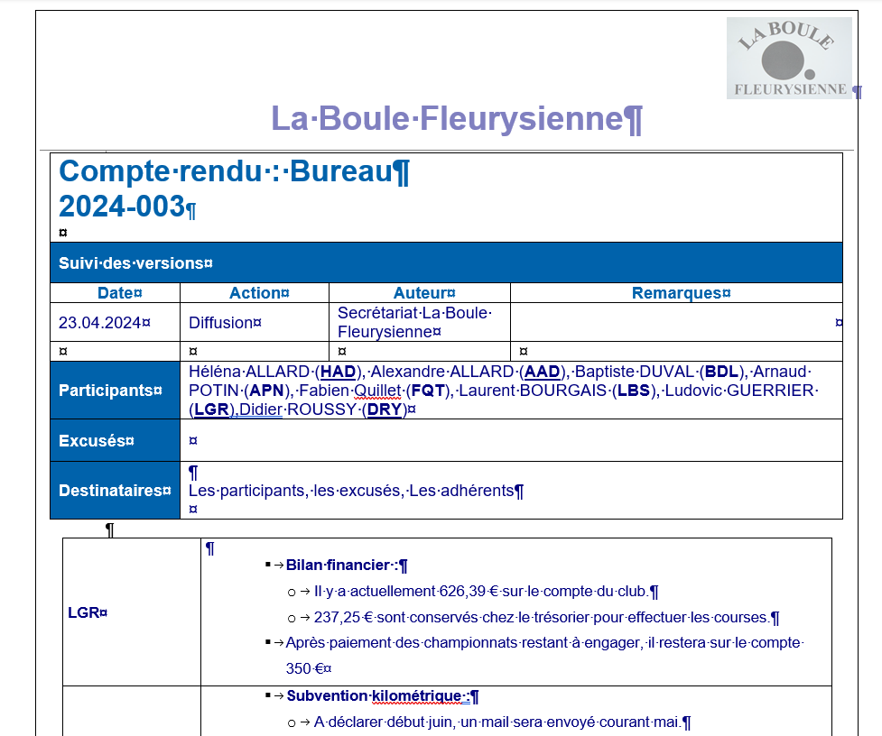 Réunion du bureau du 23 avril 2024