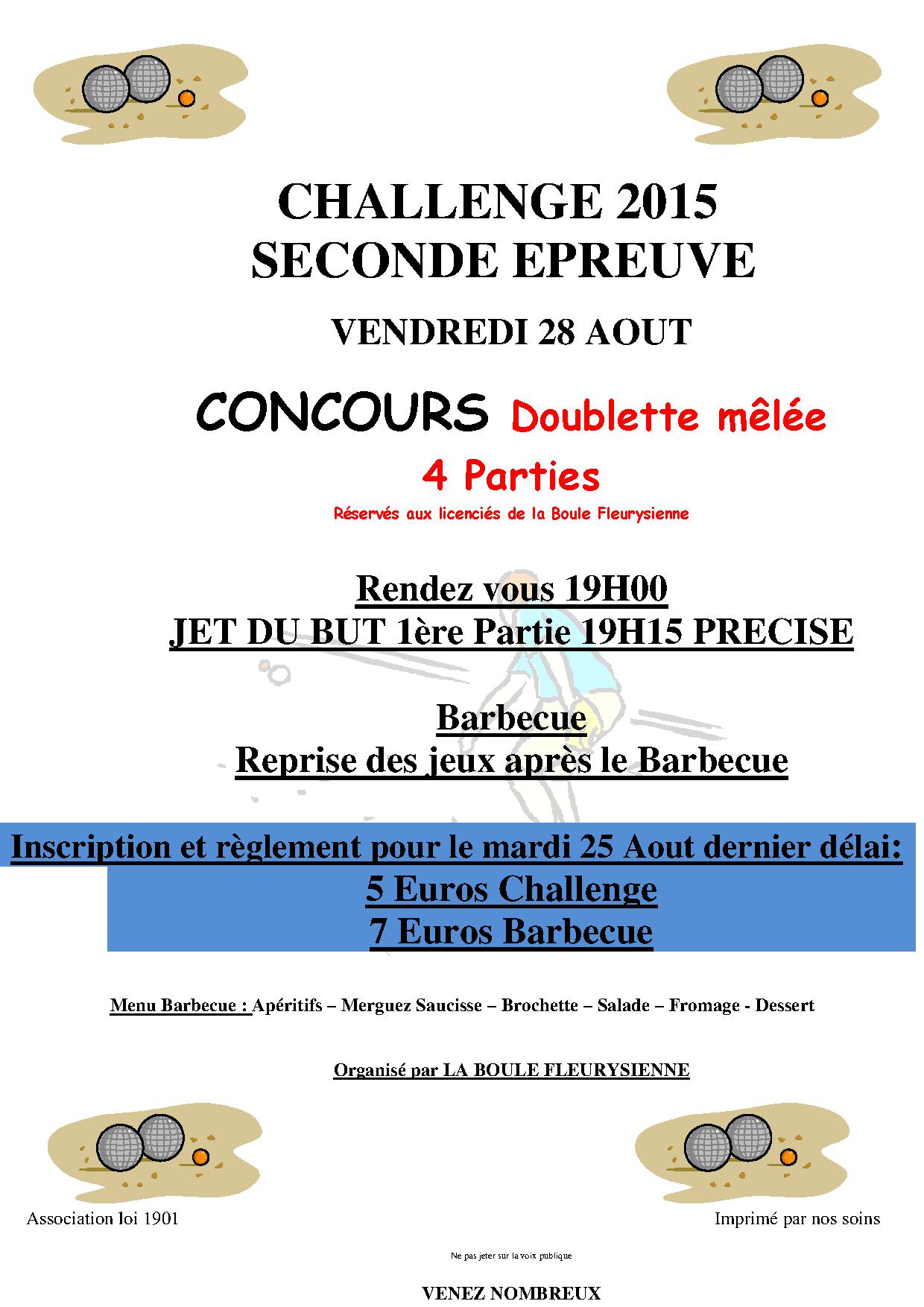 Date 2ème épreuves du challenge 2015