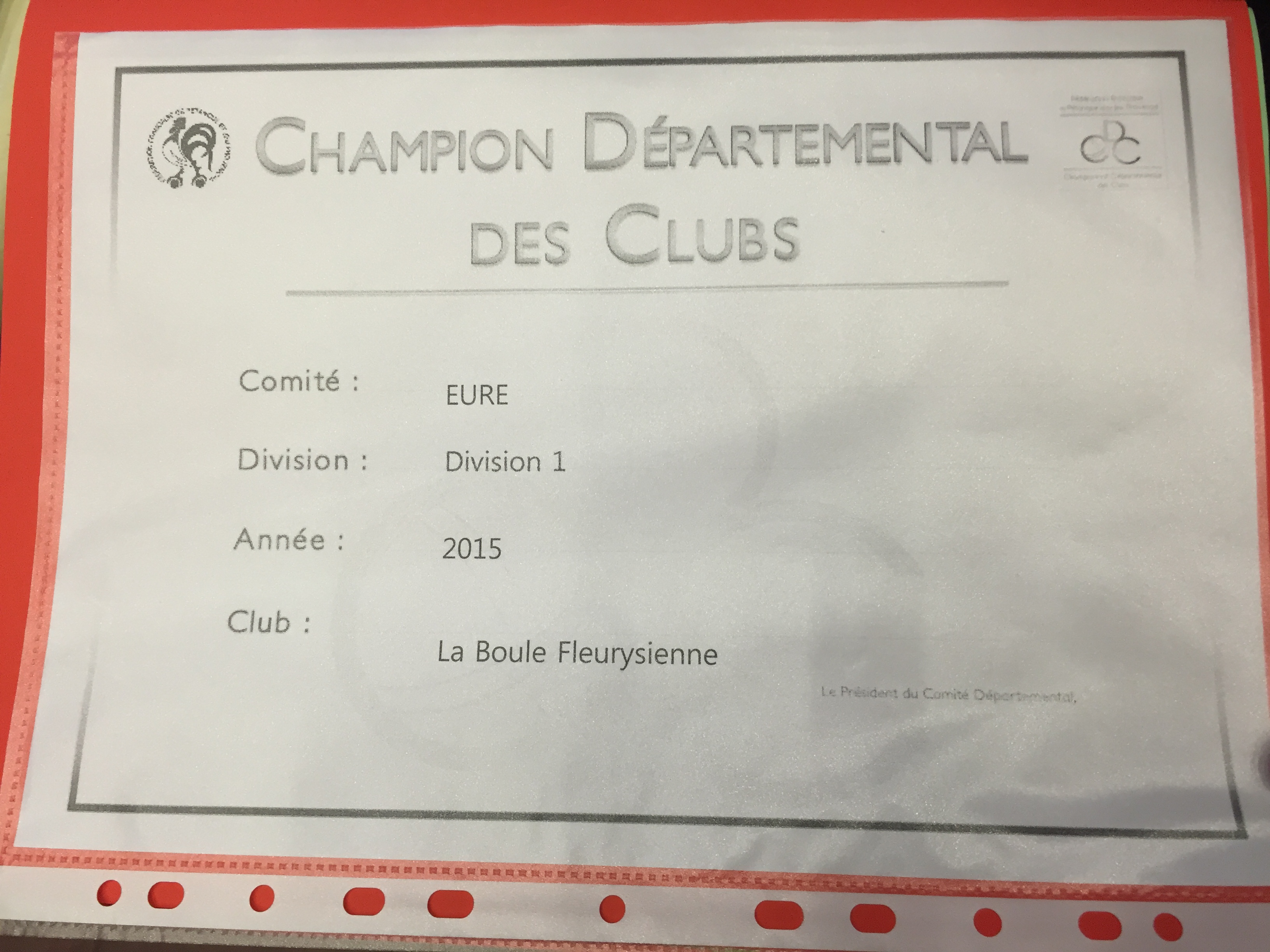 Cdc 2015  champion de division 1 départemental