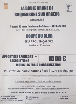 COUPE DU CLUB TRIPLETTES ROQUEBRUNE COUPE DU CLUB TRIPLETTES ROQUEBRUNE