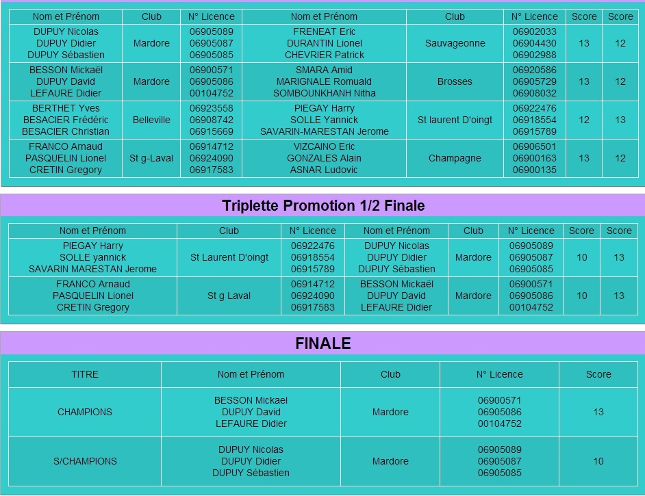 Championnat du Rhône triplette promotion et tir de précision 2013