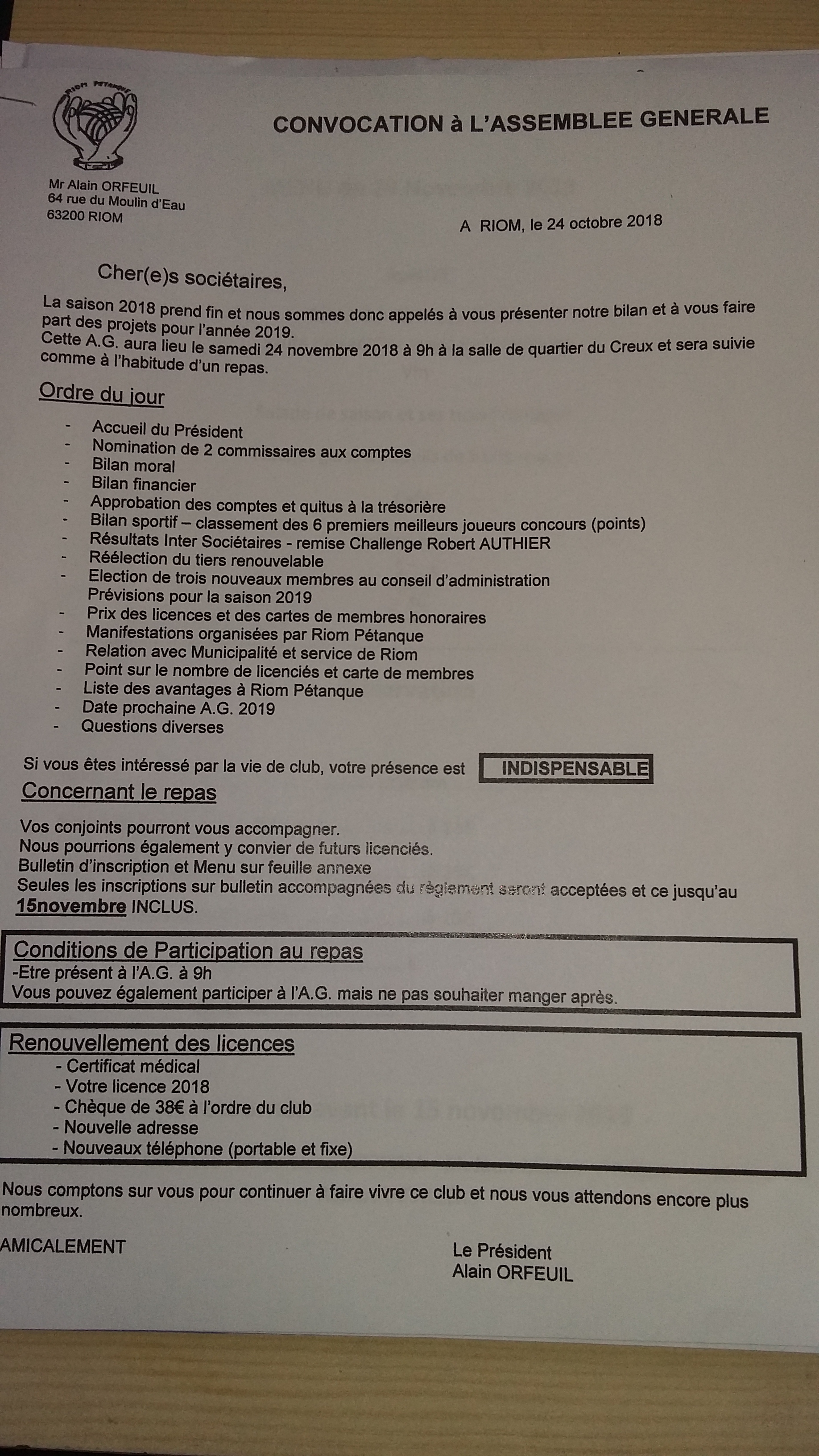 Assemblée Générale 24/11/2018 Assemblée Générale 24/11/2018