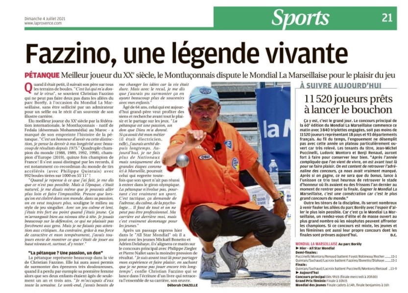 Article "La Provence" du 4 juillet 2021 Article "La Provence" du 4 juillet 2021