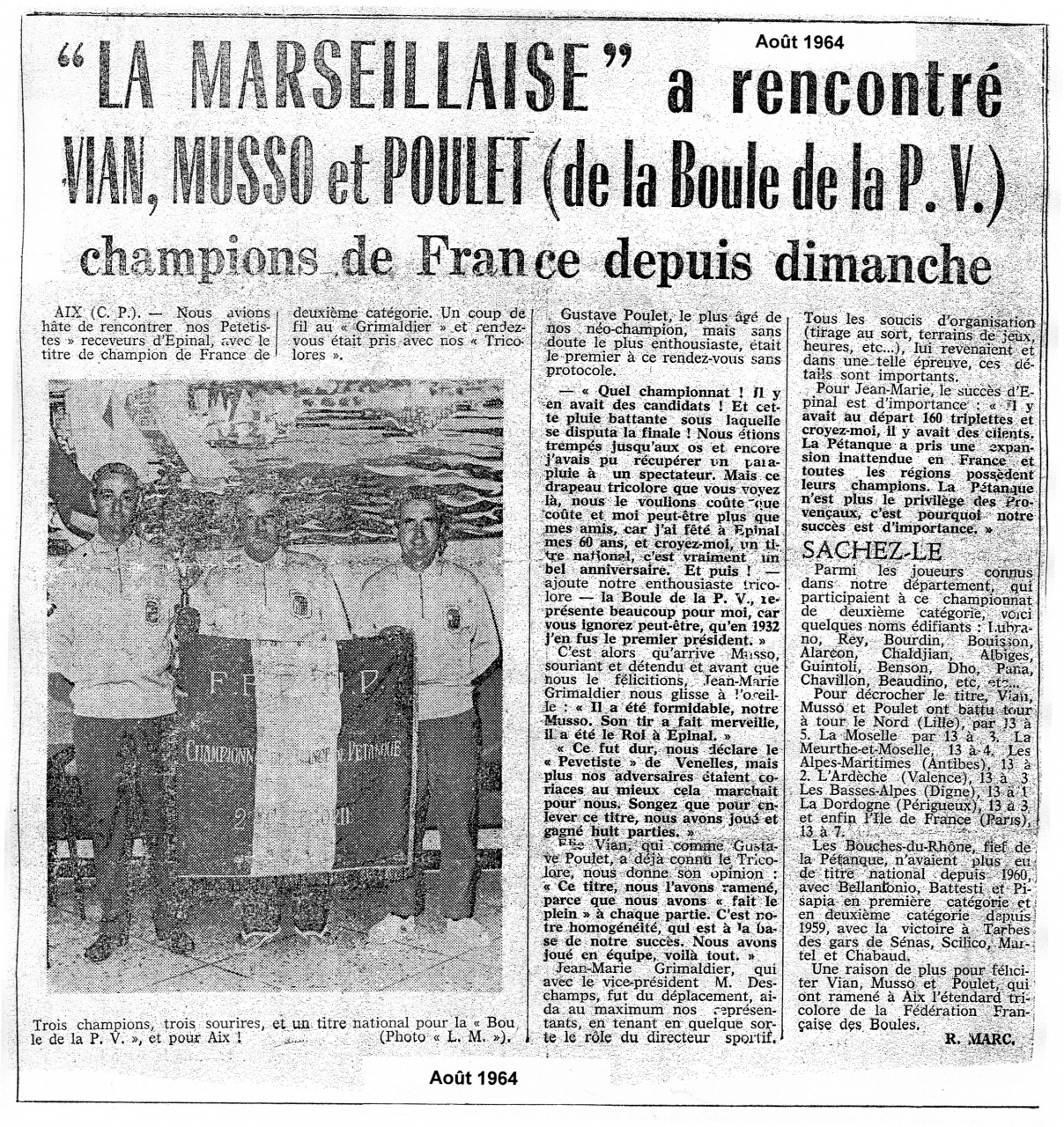 08-1964 Vian, Musso, Poulet, champions de France 08-1964 Vian, Musso, Poulet, champions de France