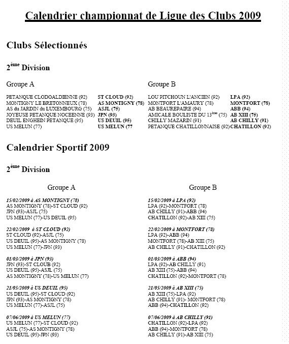 Championnat de ligue des club 2009