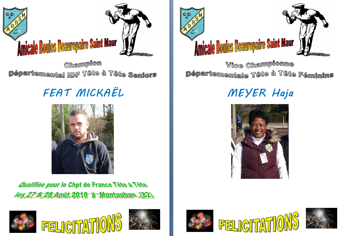 Résultat Championnat tête à tête sénior et féminin du 13 mars 2016