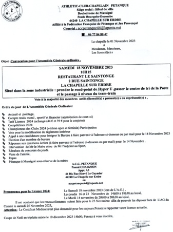 ASSEMBLEE GENERALE DU 18 NOVEMBRE 2023