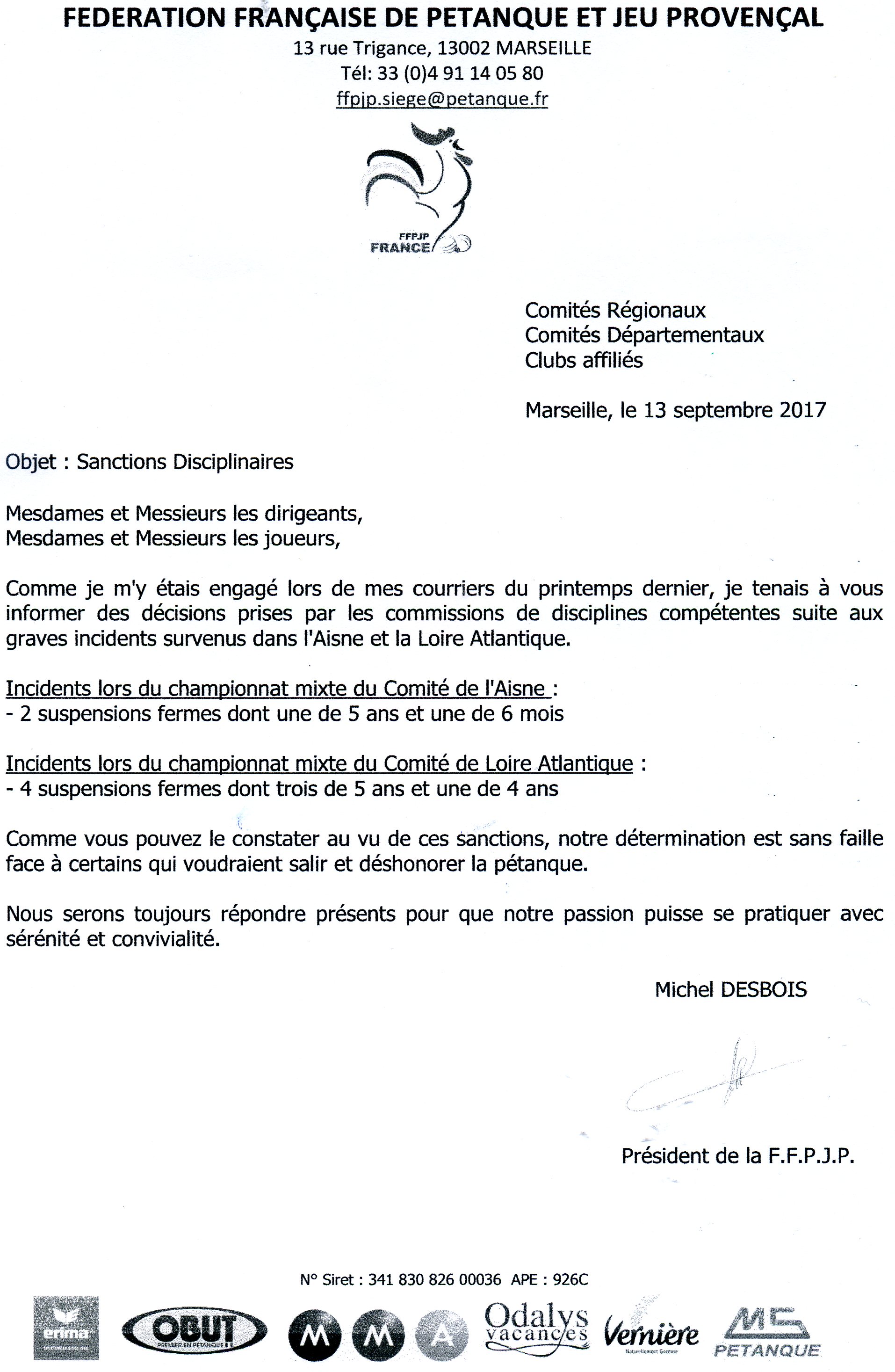 COMPTE-RENDU de la FFPJP 13 septembre 2017