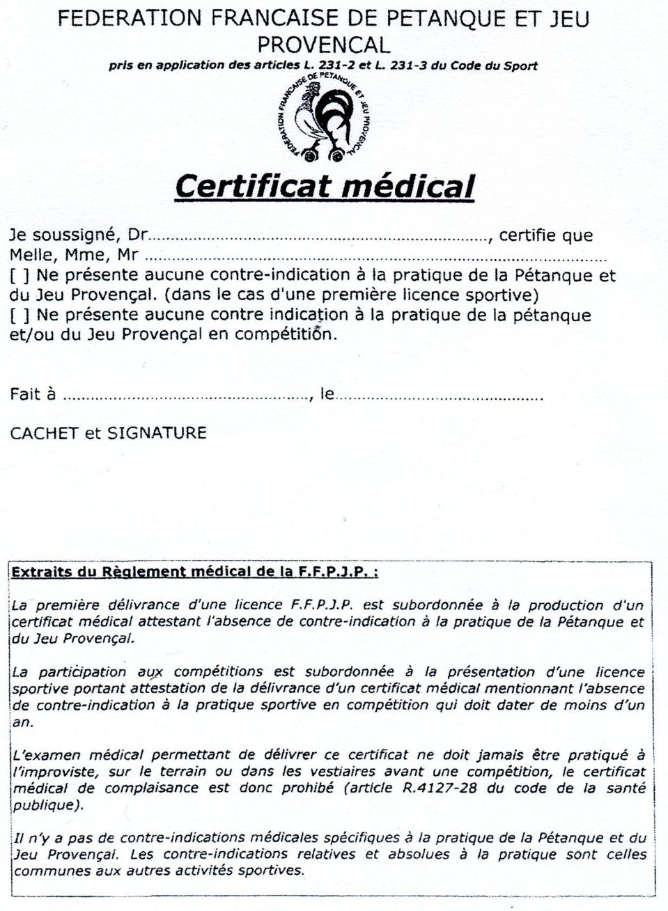 certificat médical à imprimer saison 2014