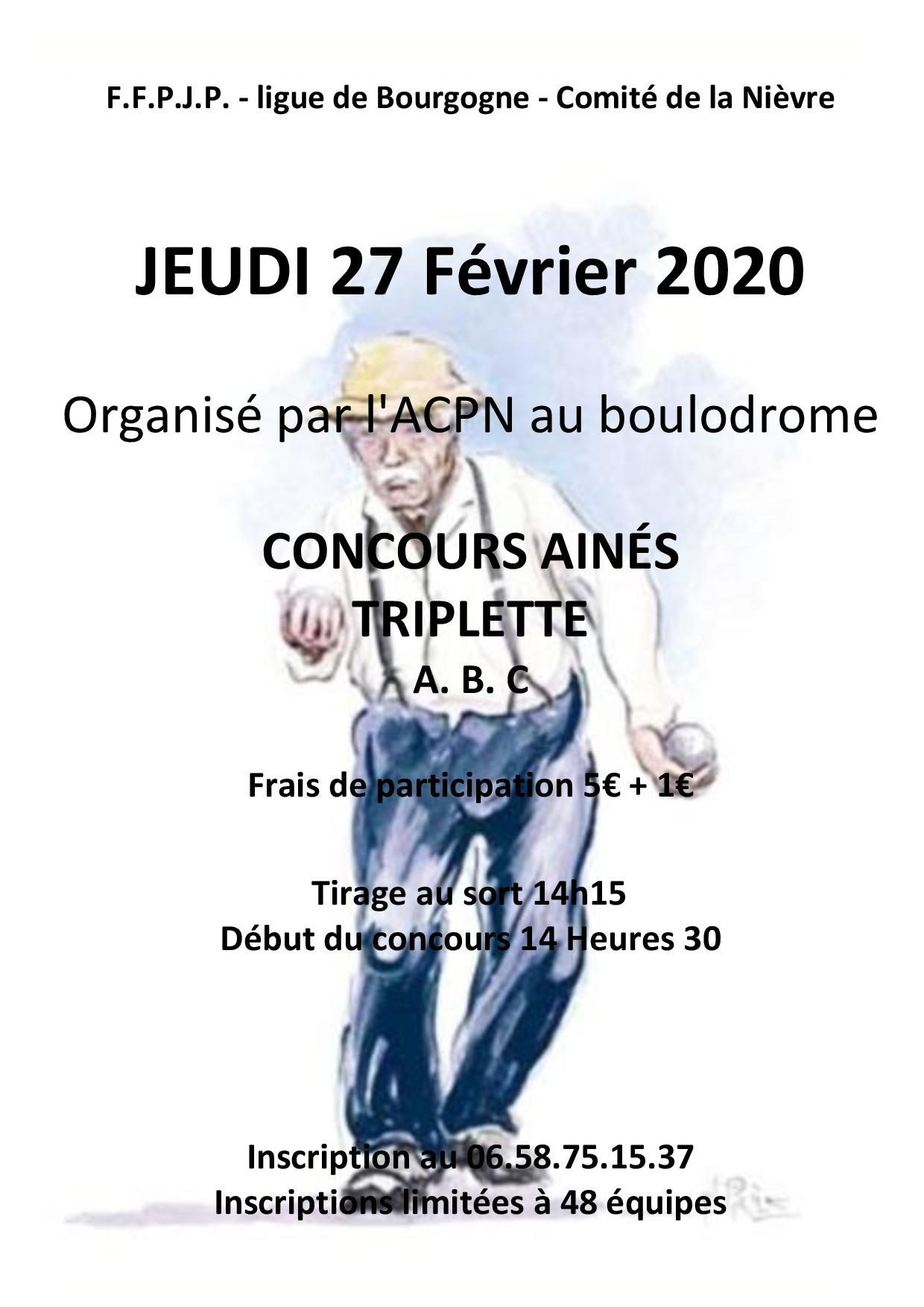 Concours Aînés Triplettes Jeudi 27 Février 2020