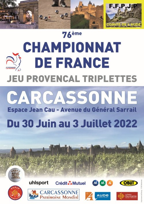 L'affiche de ce 76éme Championnat au pied de la Cité de Carcassonne (Photo Comité de l'Aude FFPJP)