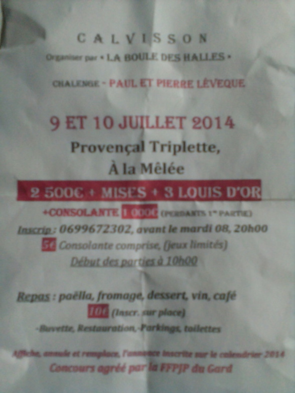 Challenge Pierre et Paul LEVEQUE - Calvisson 9 et 10 juillet Challenge Pierre et Paul LEVEQUE - Calvisson 9 et 10 juillet