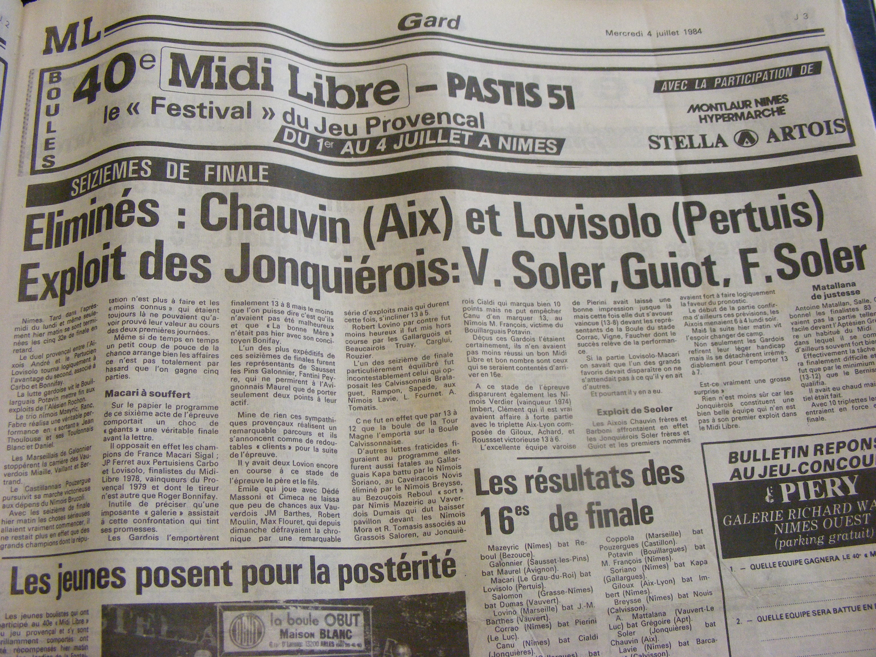 Coupure de Presse Midi Libre 1984 tirée de mes archives ! Coupure de Presse Midi Libre 1984 tirée de mes archives !