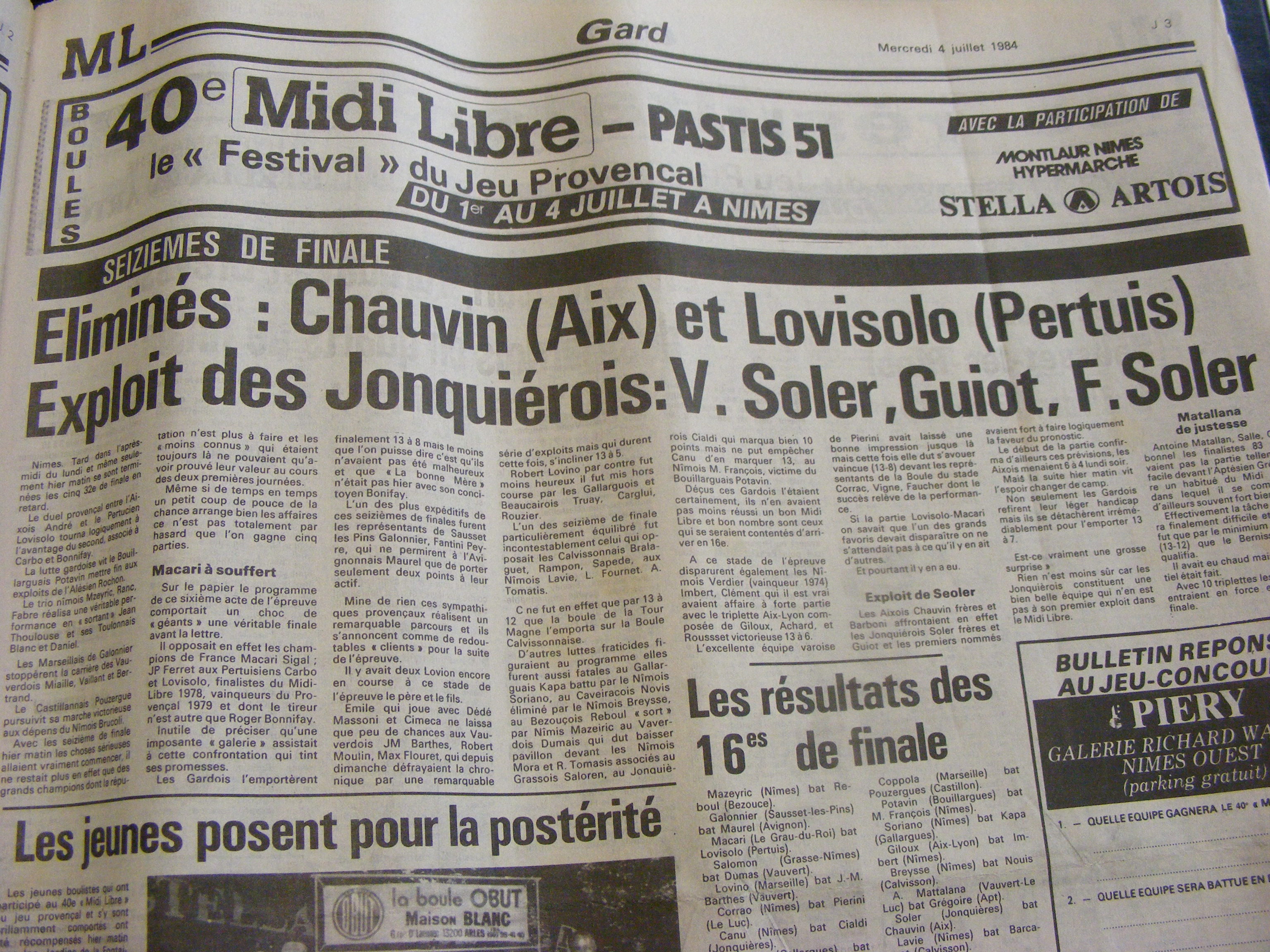 Coupure de Presse Midi Libre 1984  tirée de mes archives !