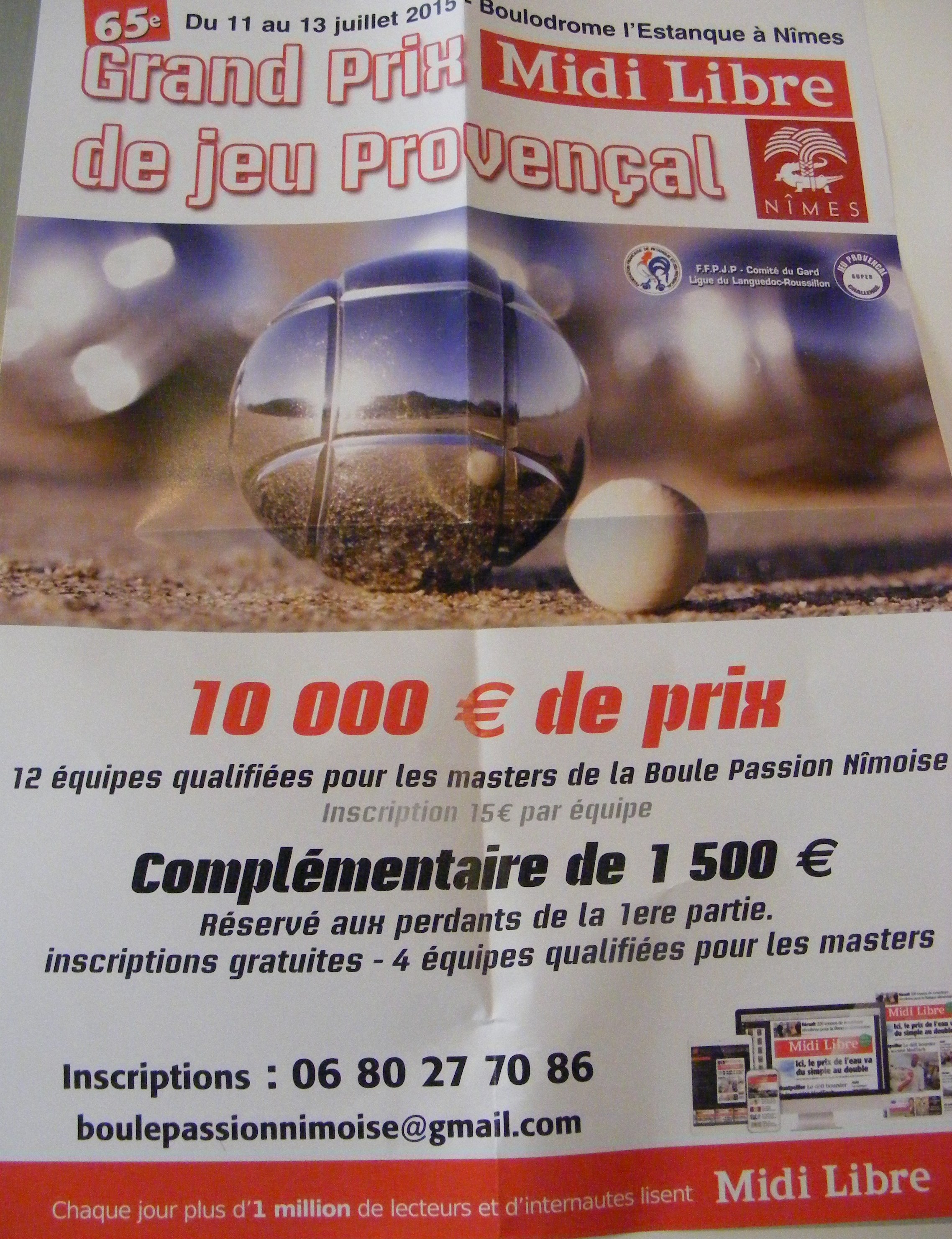 65éme GRAND PRIX DU MIDI LIBRE - AFFICHE (Changement de Numéro de téléphone et nouveaux jeux)