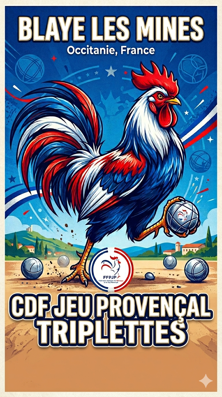 La superbe affiche de ce 80éme Championnat de France Triplettes Jeu Provençal 2026 (Philippe COCHET via IA)
