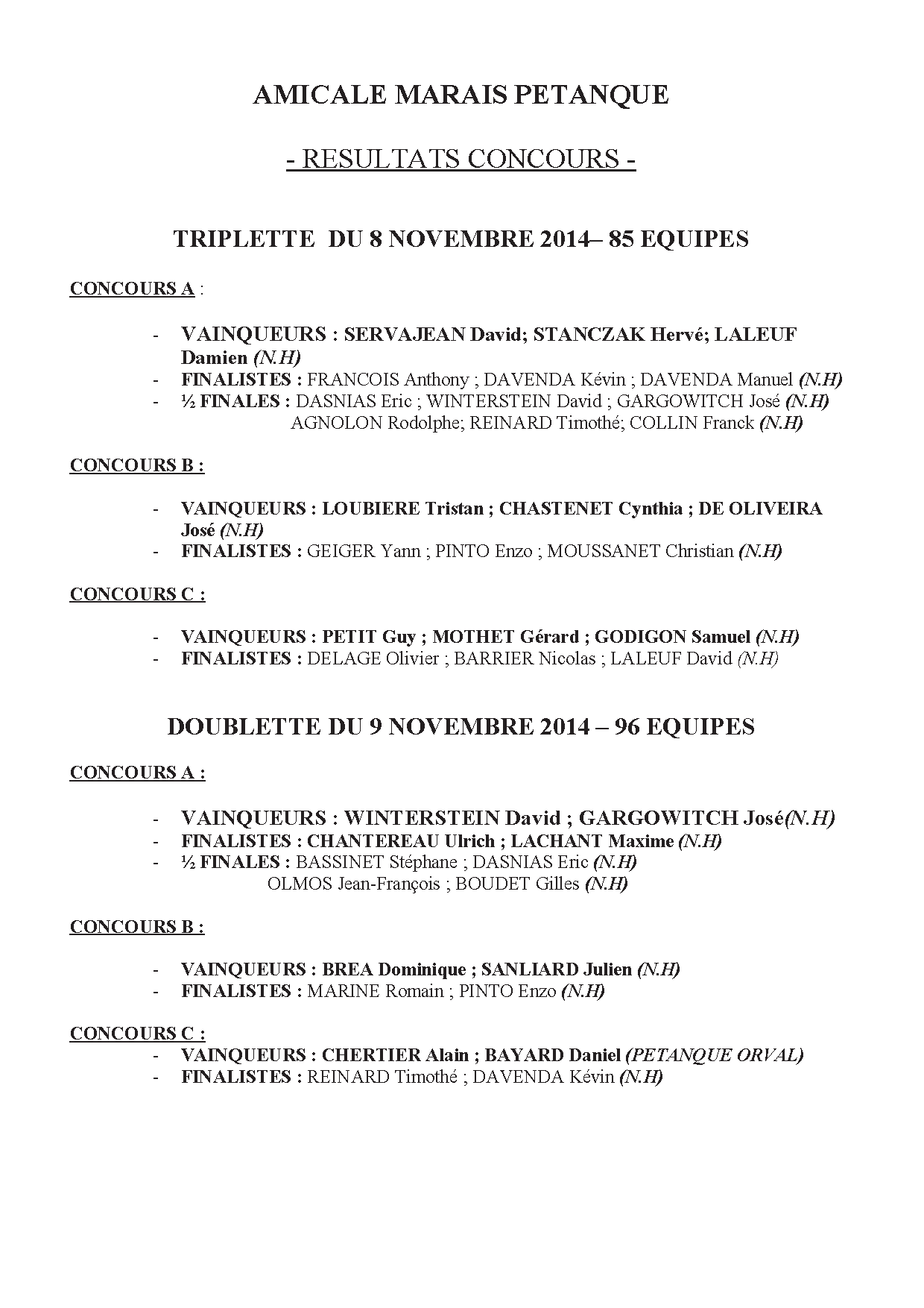 resultats concours