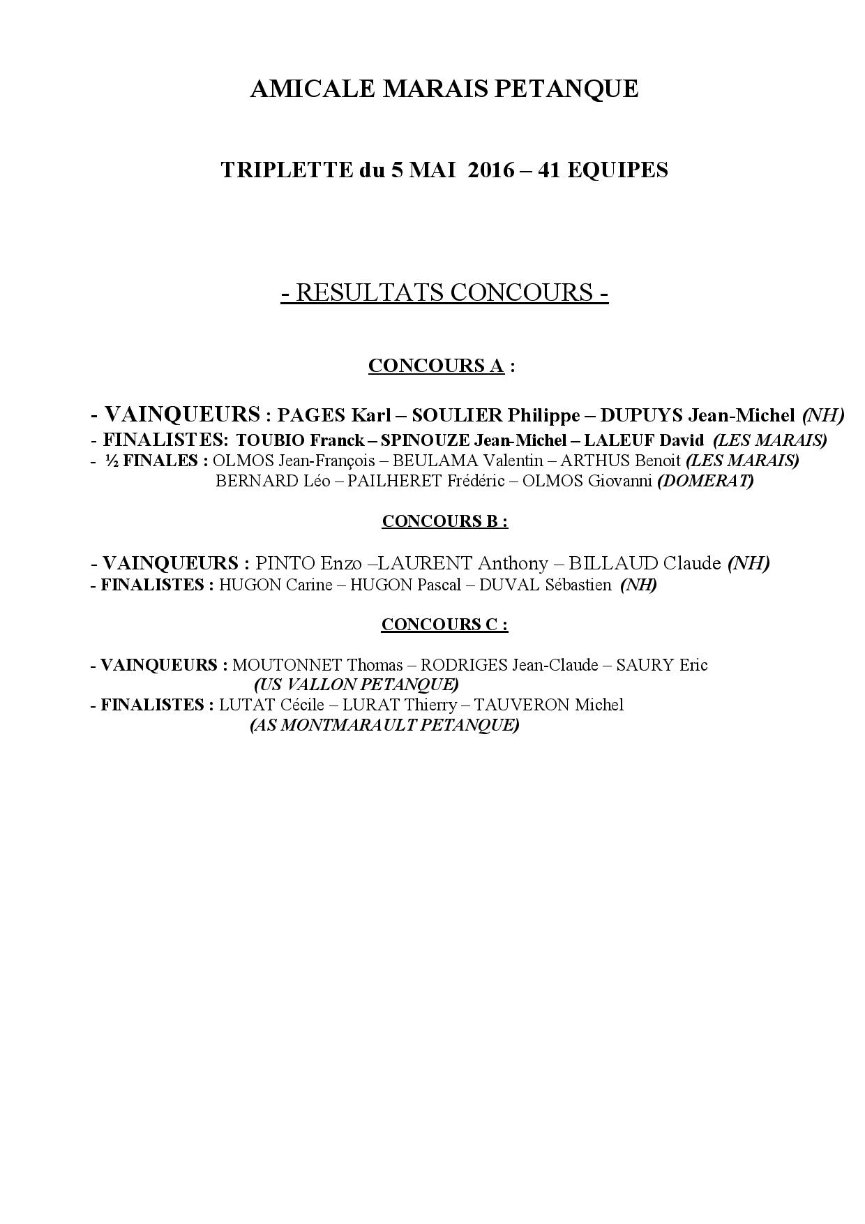 resultats concours