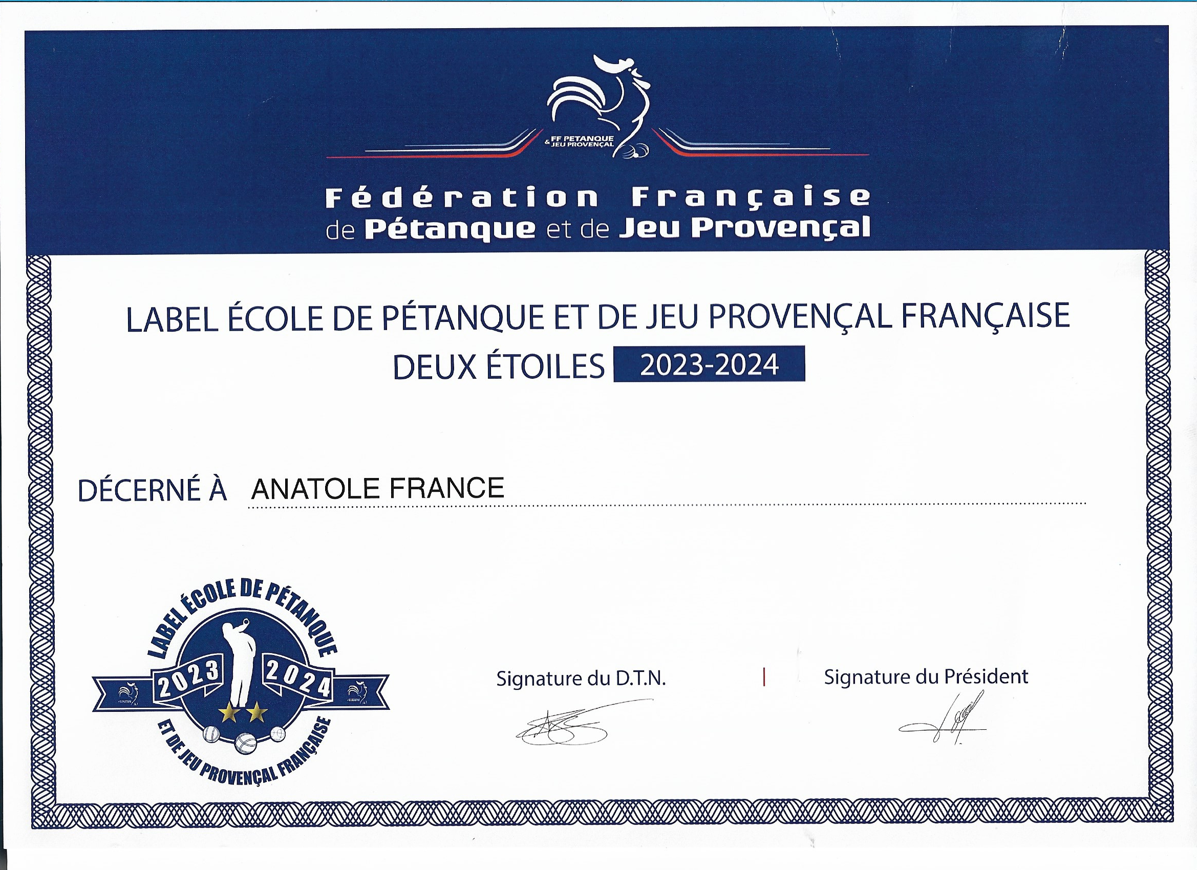  LABEL ECOLE DE PETANQUE