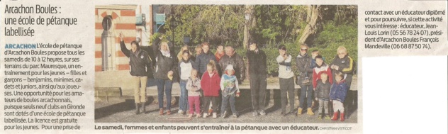 Ecole de pétanque 2018 sur le journal Sud-Ouest