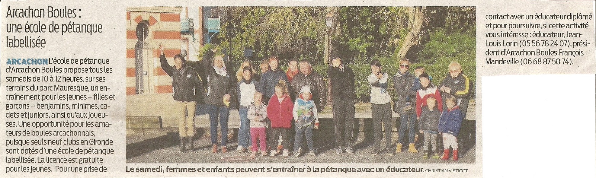 Ecole de pétanque 2018 sur le journal Sud-Ouest