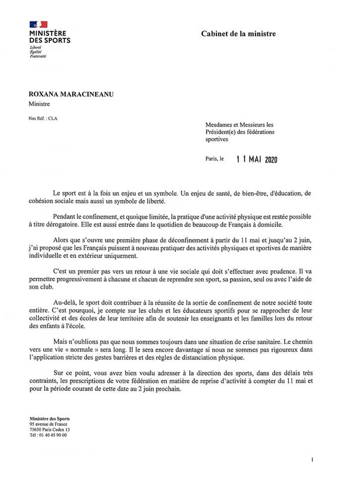 DIRECTIVE   DE LA   MINISTRE   DES   SPORTS.