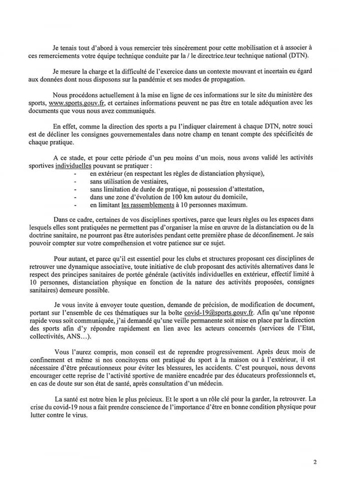 DIRECTIVE   DE LA   MINISTRE   DES   SPORTS.