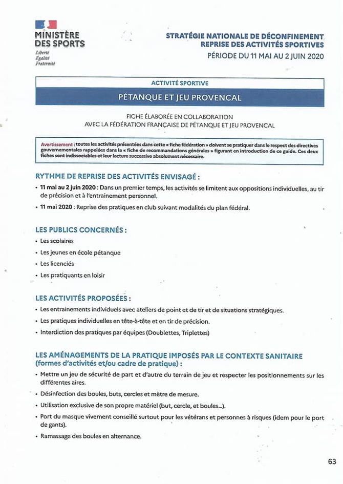 DIRECTIVE   DE LA   MINISTRE   DES   SPORTS.