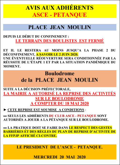 DECONFINEMENT  ASCE -  PETANQUE