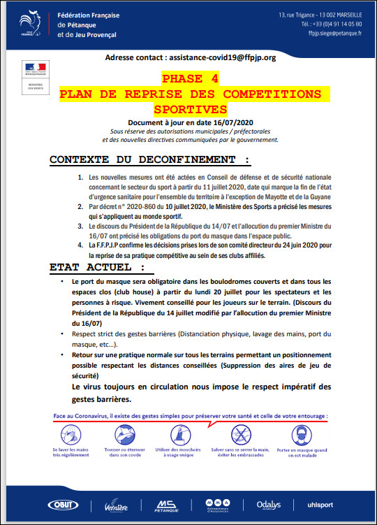 FFPJP   PLAN  DE  REPRISE   PHASE .4   DU   16  JUILLET