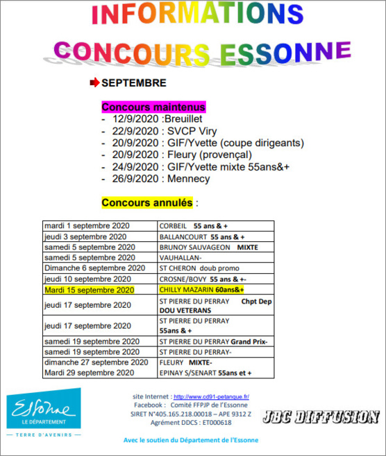 REMISE A JOUR DES CONCOURS de SEPTEMBRE + ANNULATIONS. REMISE A JOUR DES CONCOURS de SEPTEMBRE + ANNULATIONS.