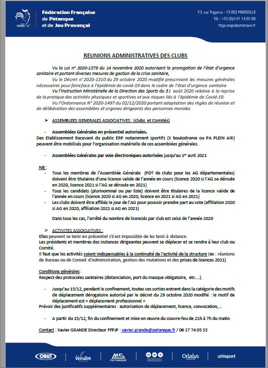 NOTE  DE  LA  FFPJP AU  CLUB