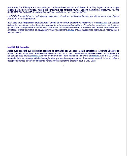 COMMUNIQUE  FFPJP  JANVIER  2021