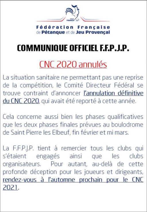 ANNULATION  DU CNC  2020  