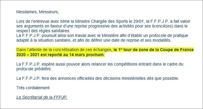 DERNIERE   NOUVELLE    FFPJP