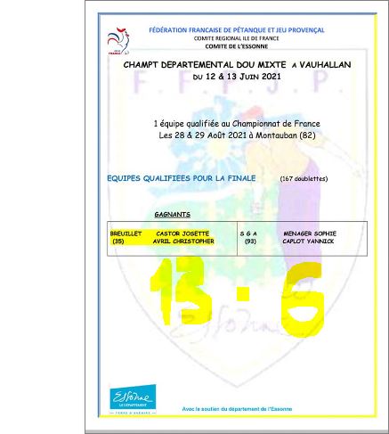 CHAMPIONNAT DOUBLETTE MIXTE 2021 CHAMPIONNAT DOUBLETTE MIXTE 2021