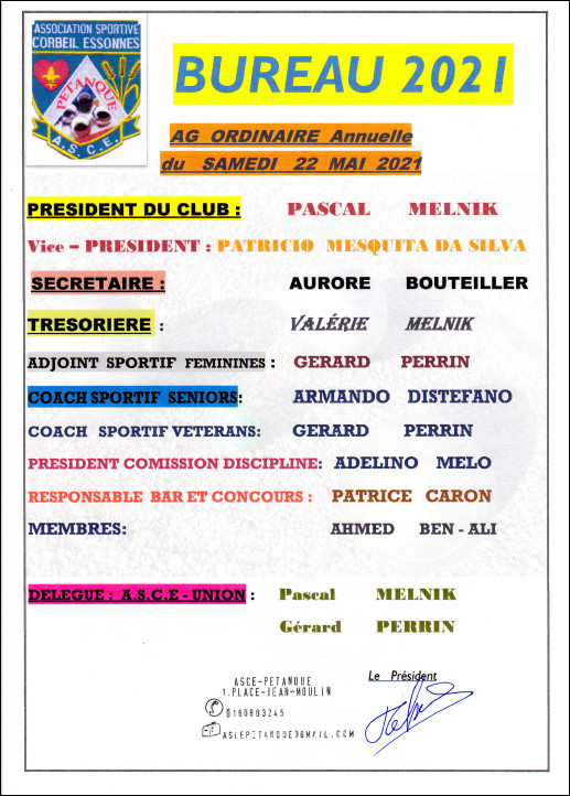 COMPOSITION  DU  BUREAU  2021