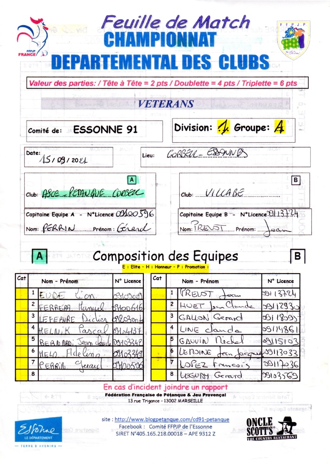 5ème JOURNEE  DES  CHAMPIONNATS  VETERANS