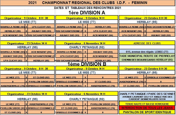 CRC 1ère DIV FEMININS   ET  CRC 2ème DIV  SENIORS