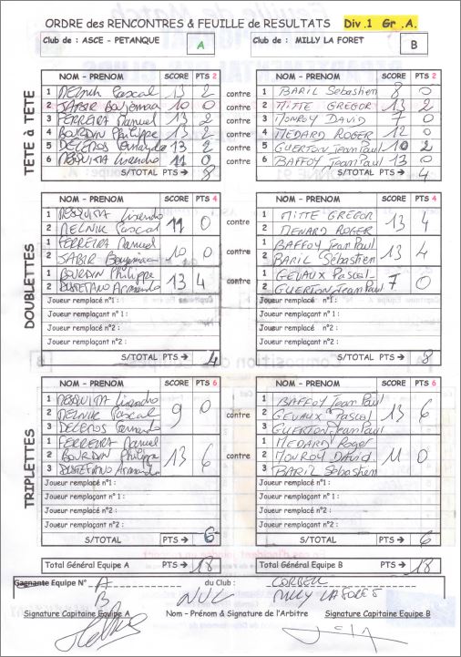 FEUILLE DE MATCH FEUILLE DE MATCH