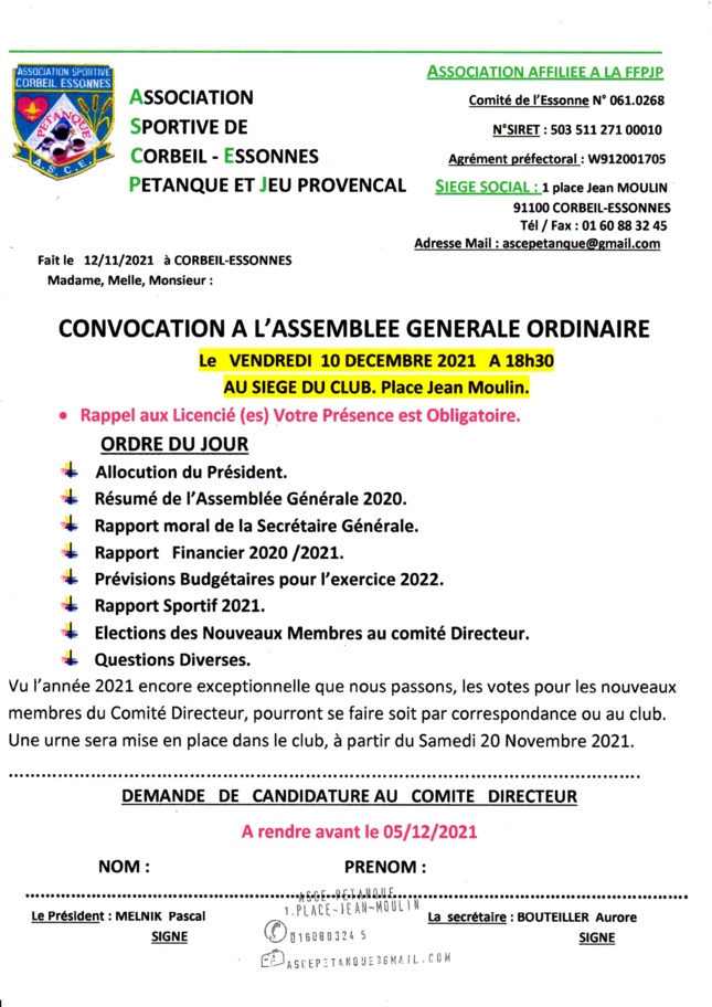 CONVOCATION  AG  ORDINAIRE  2021