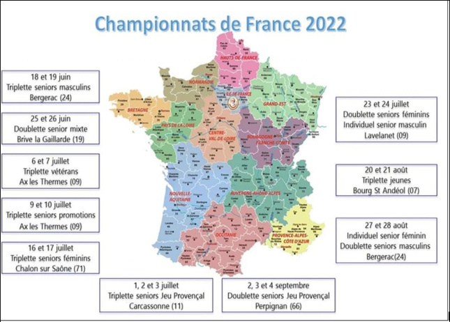 DATES  ET  LIEU   DES   CHAMPIONNATS  DE  FRANCE  2022