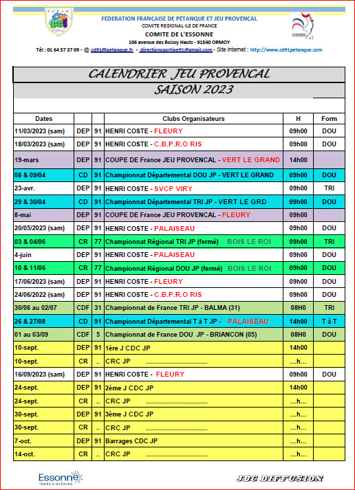 CALENDRIERS  DES  CONCOURS  VETERANS  2023