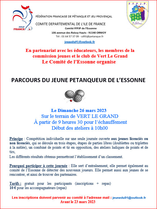 PARCOURS  DU JEUNE  PETANQUEURS  2023  AVEC LE  REGLEMENT